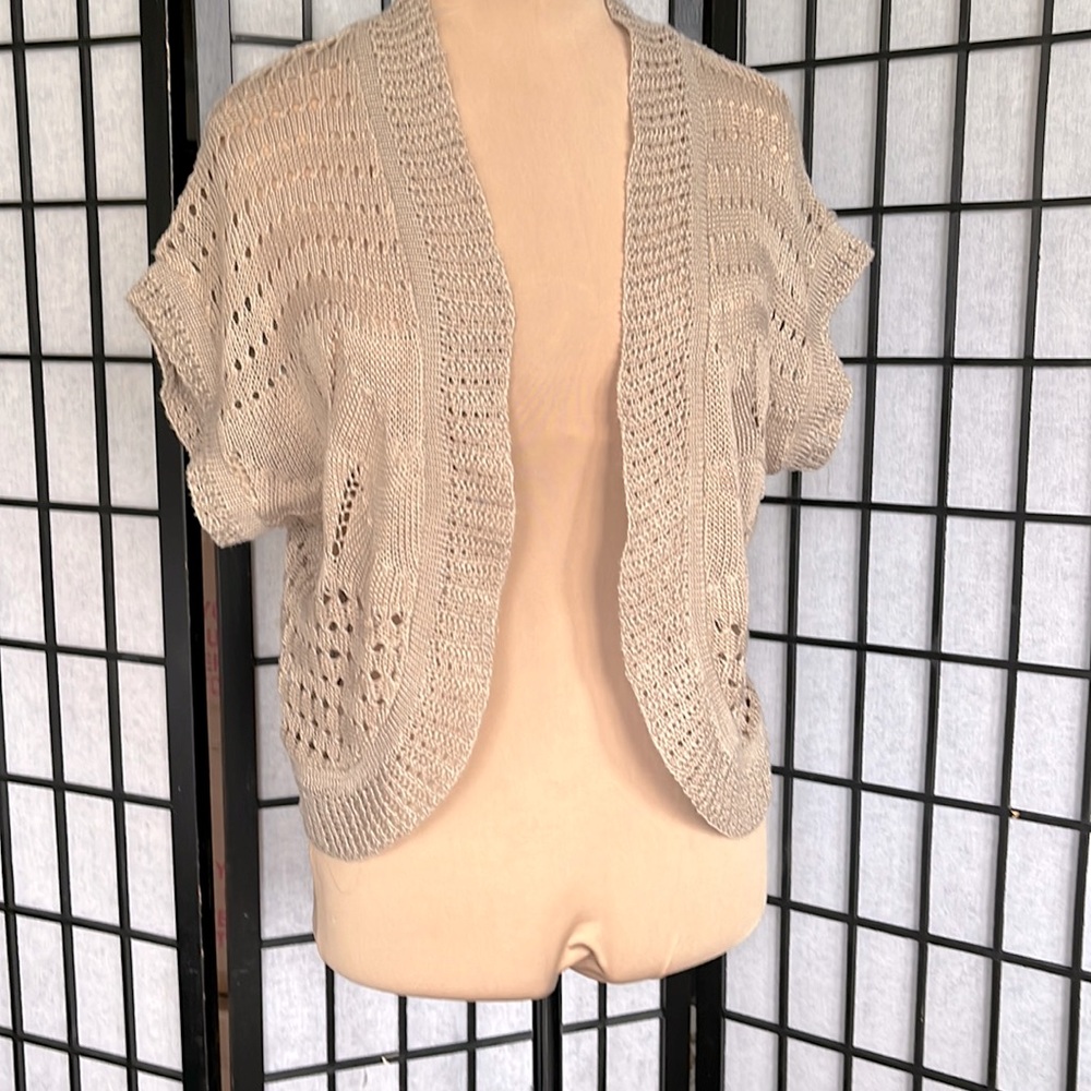 Questions by Say What Taupe Open Front Sweater PM